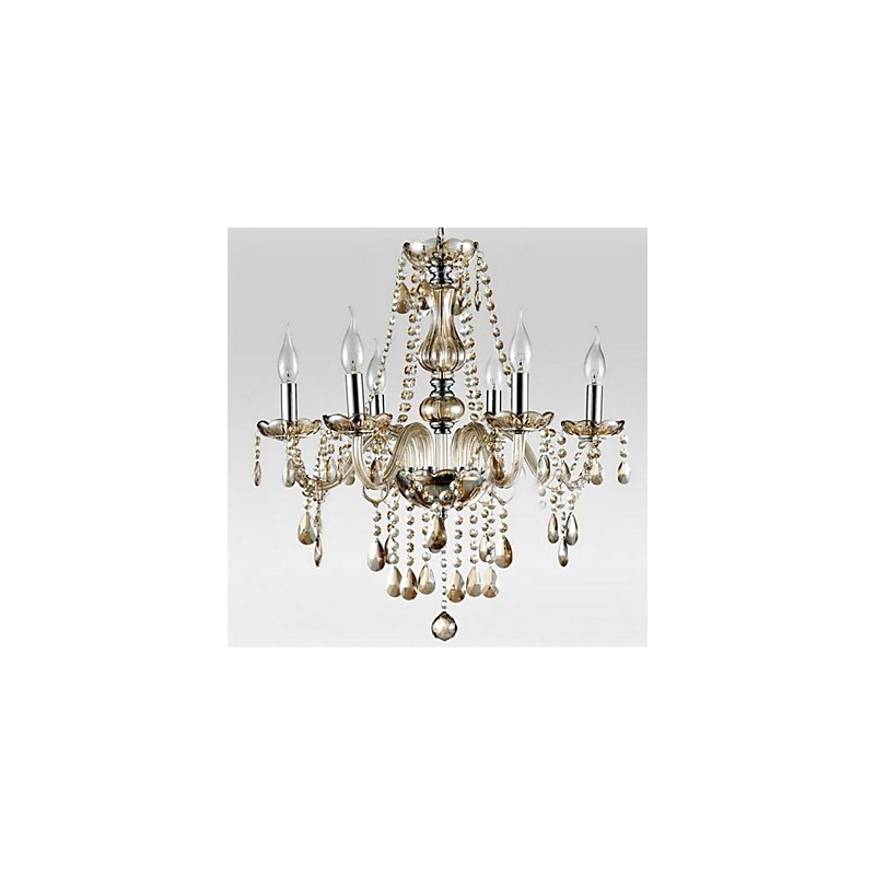 Lampadario 6 luci in vetro e cristallo multicolore stile palazzo con lampadine a candela