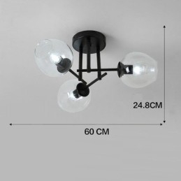 Lampadario rustico a 3 luci in acciaio inossidabile con paralumi in vetro trasparente o blu