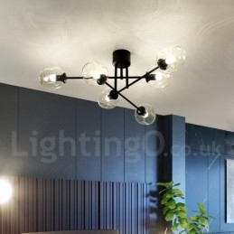 Lampadario rustico in acciaio inossidabile 6 luci con paralumi in vetro trasparente o blu