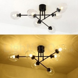Lampadario rustico in acciaio inossidabile 6 luci con paralumi in vetro trasparente o blu