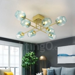 Lampadario rustico a 8 luci in acciaio inossidabile con paralumi in vetro trasparente o blu