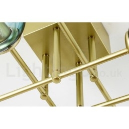 Lampadario rustico a 8 luci in acciaio inossidabile con paralumi in vetro trasparente o blu