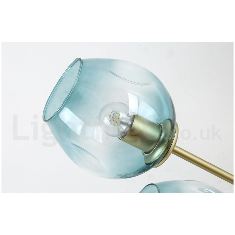 Lampadario rustico a 8 luci in acciaio inossidabile con paralumi in vetro trasparente o blu