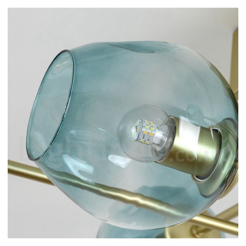 Lampadario rustico a 8 luci in acciaio inossidabile con paralumi in vetro trasparente o blu