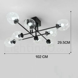 Lampadario rustico a 8 luci in acciaio inossidabile con paralumi in vetro trasparente o blu