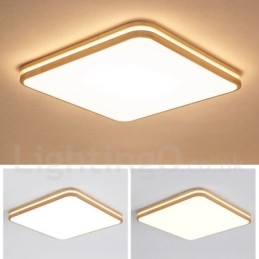 Lampada da soffitto quadrata in legno con lente LED, paralume in acrilico e telecomando, anche applique