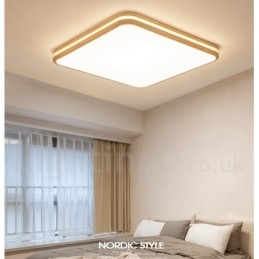 Lampada da soffitto quadrata in legno con lente LED, paralume in acrilico e telecomando, anche applique