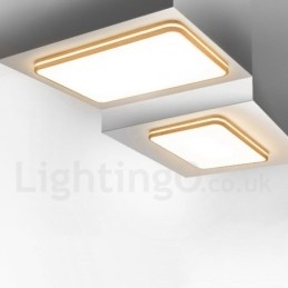 Lampada da soffitto quadrata in legno con lente LED, paralume in acrilico e telecomando, anche applique