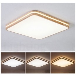 Lampada da soffitto quadrata in legno con lente LED, paralume in acrilico e telecomando, anche applique
