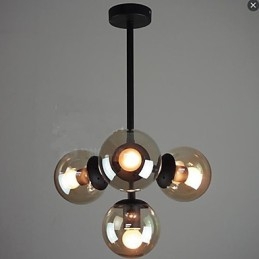 Lampadario molecolare a fagiolo in ferro nero con sfera in vetro