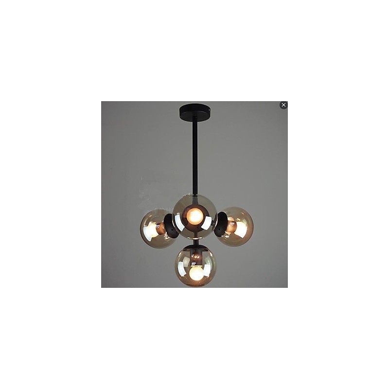 Lampadario molecolare a fagiolo in ferro nero con sfera in vetro