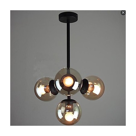 Lampadario molecolare a fagiolo in ferro nero con sfera in vetro