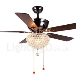 Ventilatore da soffitto retrò in legno 132 cm (52") con telecomando, paralume in cristallo, motore in rame