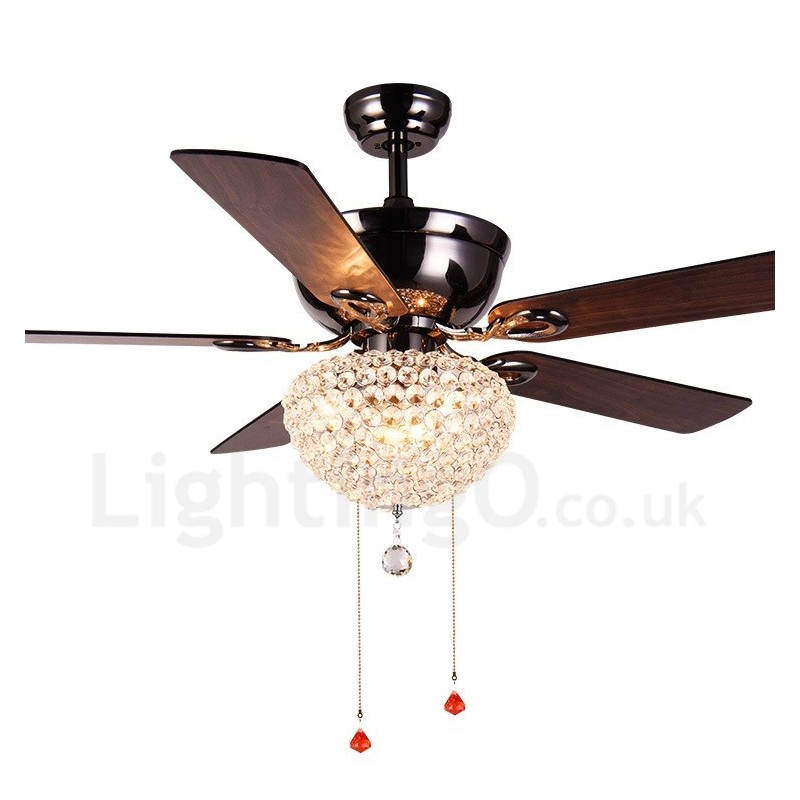 Ventilatore da soffitto retrò in legno 132 cm (52") con telecomando, paralume in cristallo, motore in rame