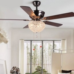 Ventilatore da soffitto retrò in legno 132 cm (52") con telecomando, paralume in cristallo, motore in rame