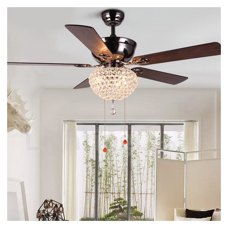 Ventilatore da soffitto retrò in legno 132 cm (52") con telecomando, paralume in cristallo, motore in rame