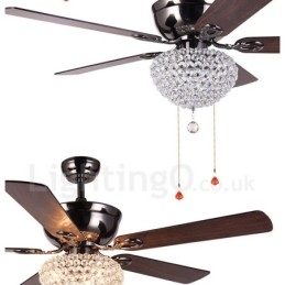 Ventilatore da soffitto retrò in legno 132 cm (52") con telecomando, paralume in cristallo, motore in rame