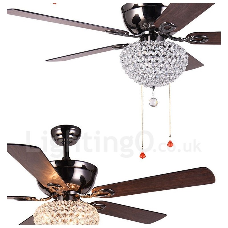 Ventilatore da soffitto retrò in legno 132 cm (52") con telecomando, paralume in cristallo, motore in rame