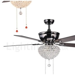 Ventilatore da soffitto retrò in legno 132 cm (52") con telecomando, paralume in cristallo, motore in rame
