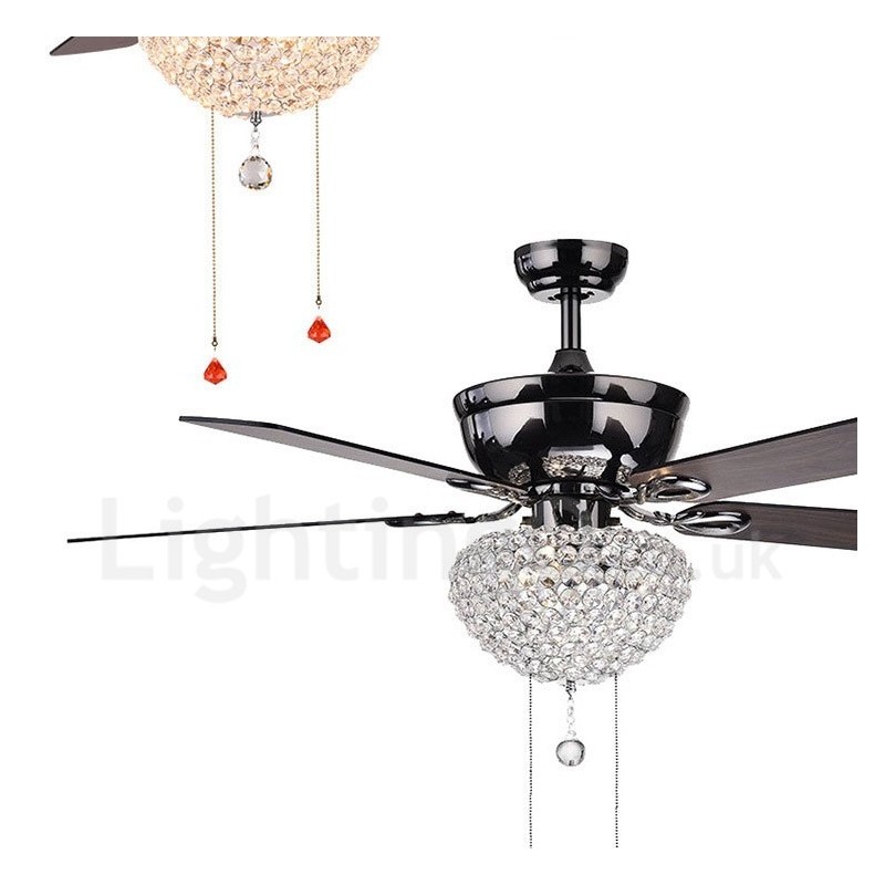 Ventilatore da soffitto retrò in legno 132 cm (52") con telecomando, paralume in cristallo, motore in rame