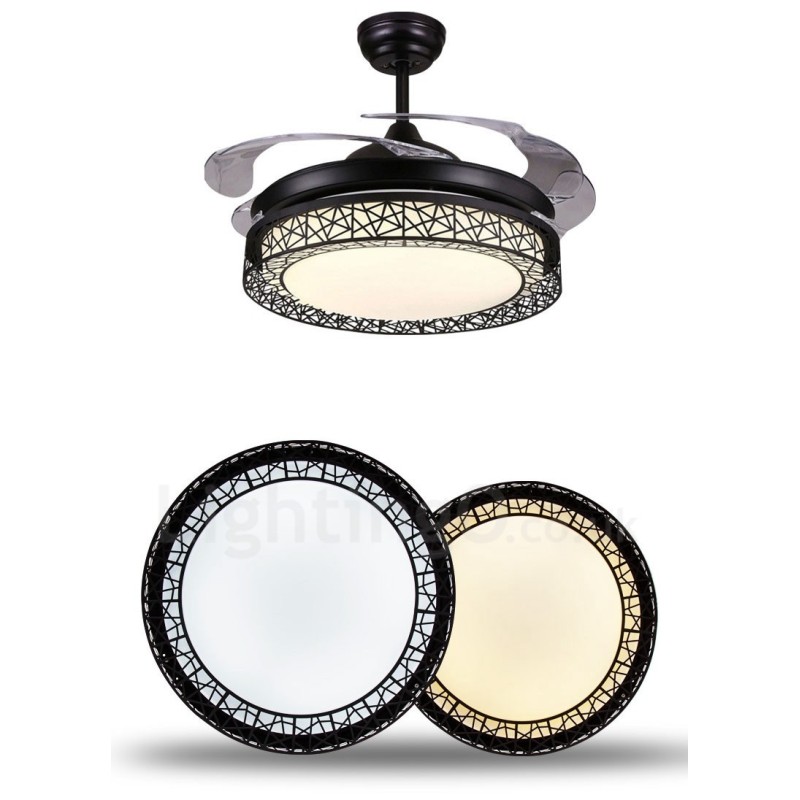 Ventilatore da soffitto moderno con luce LED e telecomando, 108 cm (42"), 91 cm (36"), paralume in acrilico