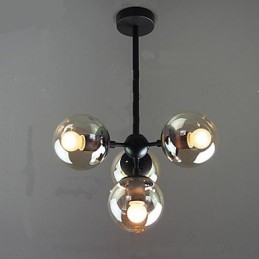 Lampadario molecolare a fagiolo in ferro nero con sfera in vetro