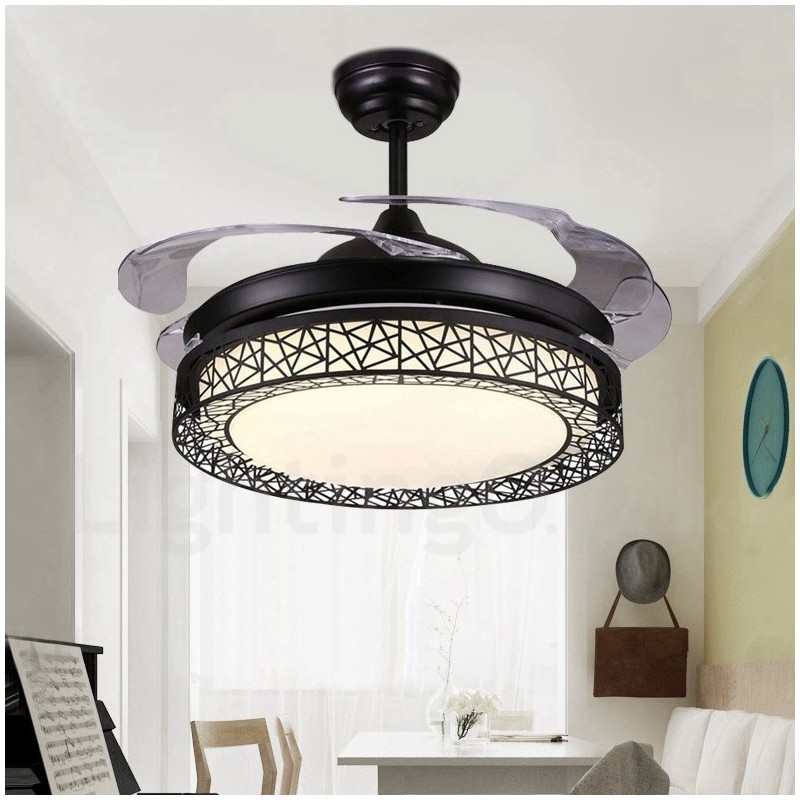 Ventilatore da soffitto moderno con luce LED e telecomando, 108 cm (42"), 91 cm (36"), paralume in acrilico
