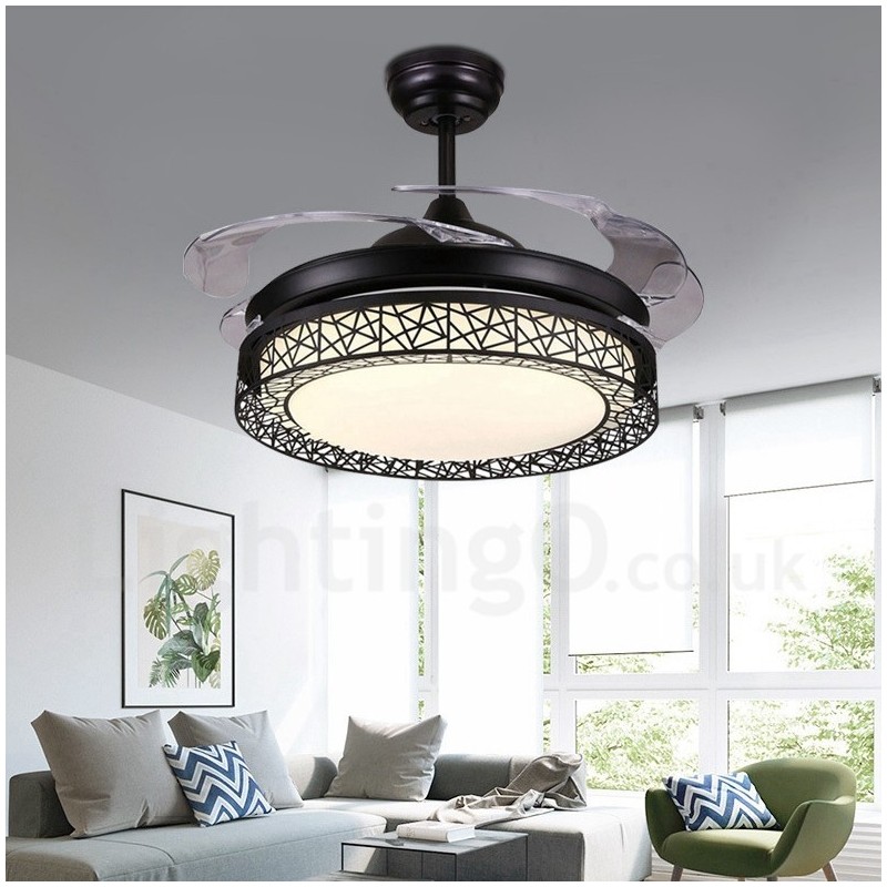 Ventilatore da soffitto moderno con luce LED e telecomando, 108 cm (42"), 91 cm (36"), paralume in acrilico
