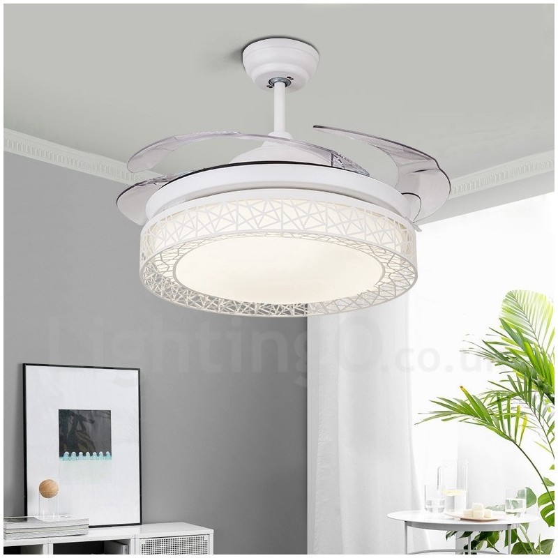 Ventilatore da soffitto moderno con luce LED e telecomando, 108 cm (42"), 91 cm (36"), paralume in acrilico