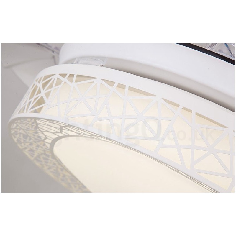 Ventilatore da soffitto moderno con luce LED e telecomando, 108 cm (42"), 91 cm (36"), paralume in acrilico