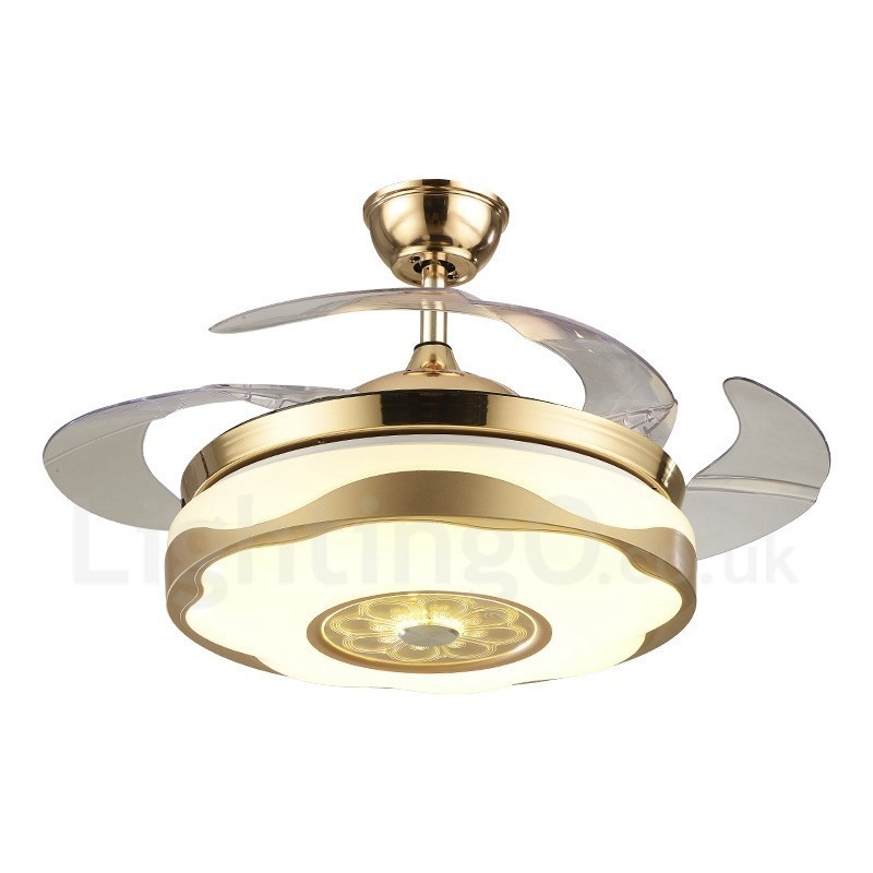 Ventilatore da soffitto LED oro 108 cm (42") con telecomando, paralume in acrilico, motore in rame puro silenzioso