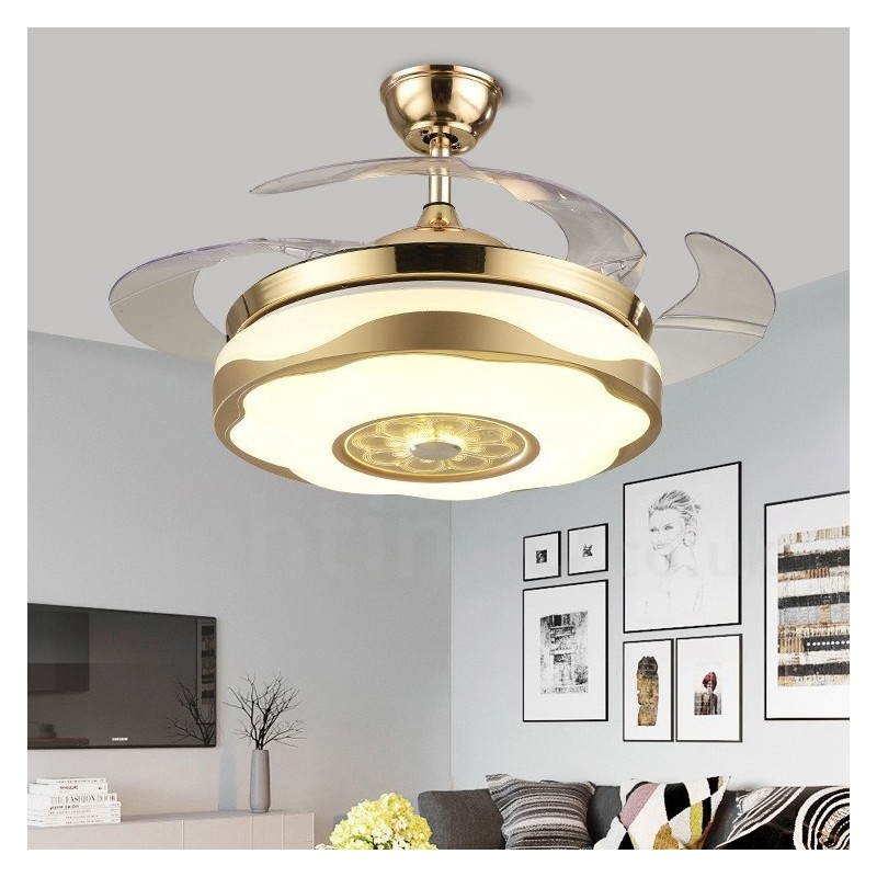 Ventilatore da soffitto LED oro 108 cm (42") con telecomando, paralume in acrilico, motore in rame puro silenzioso