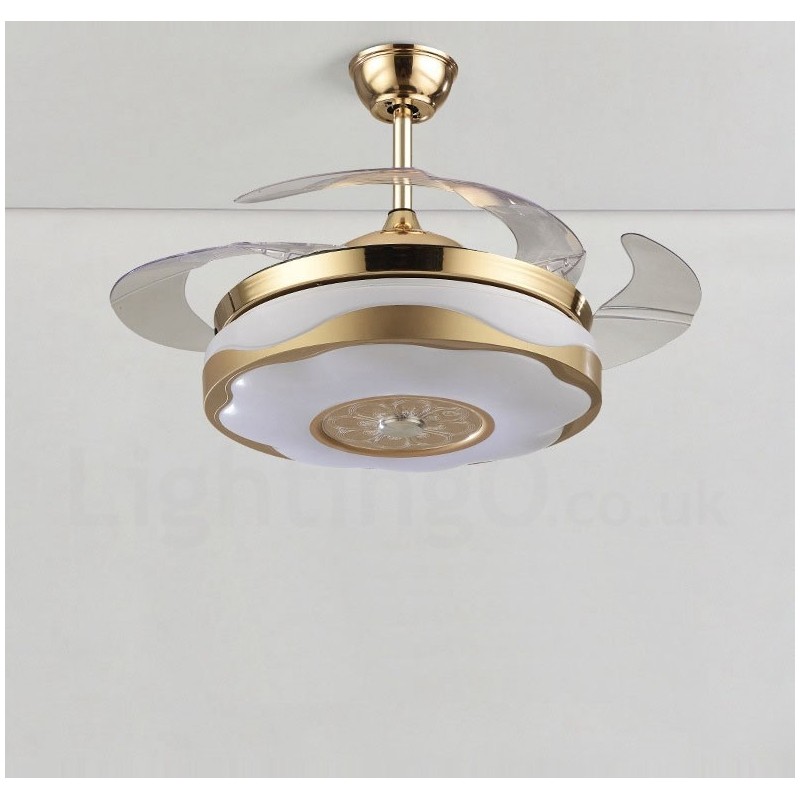 Ventilatore da soffitto LED oro 108 cm (42") con telecomando, paralume in acrilico, motore in rame puro silenzioso