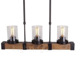 Lampadario a sospensione lineare in legno vintage a 3 luci stile industriale e loft