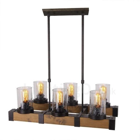 Lampadario a sospensione in legno vintage industriale loft a 6 luci lineare