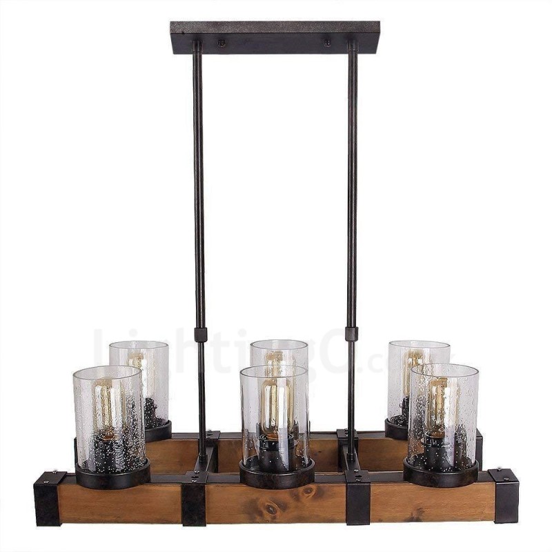 Lampadario a sospensione in legno vintage industriale loft a 6 luci lineare