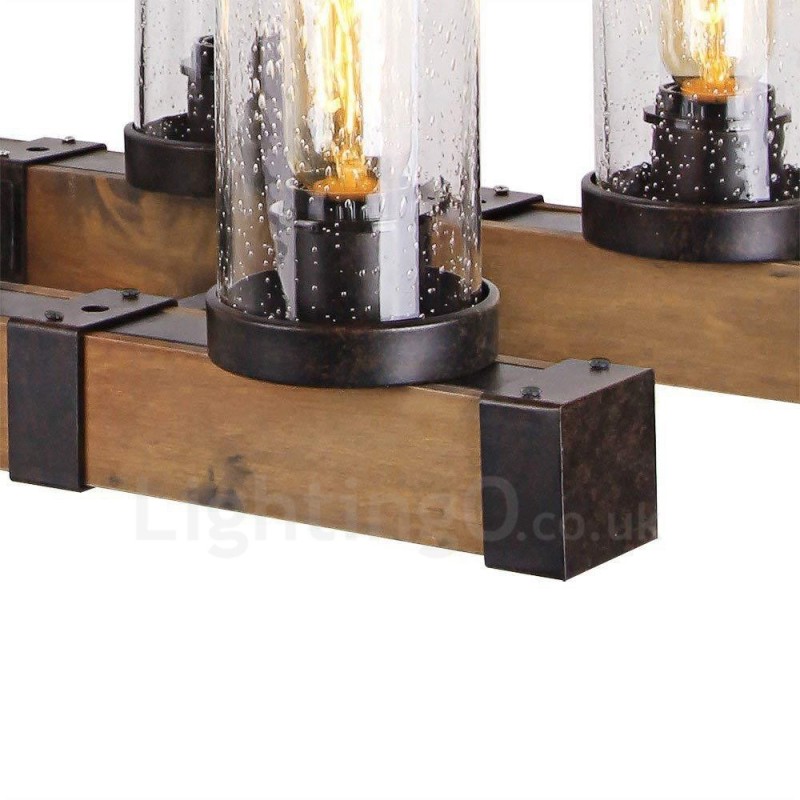 Lampadario a sospensione in legno vintage industriale loft a 6 luci lineare