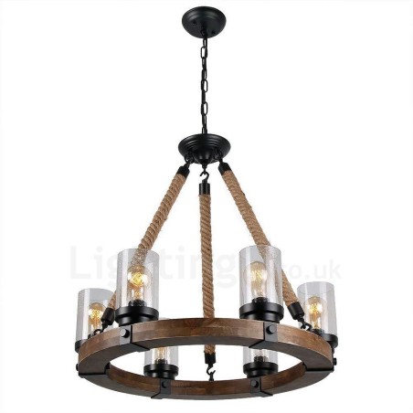 Lampadario lineare in legno vintage a 6 luci stile industriale loft