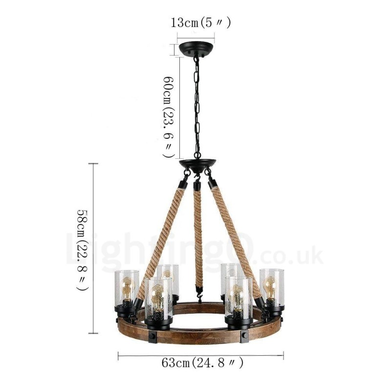 Lampadario lineare in legno vintage a 6 luci stile industriale loft