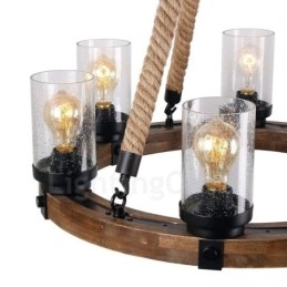 Lampadario lineare in legno vintage a 6 luci stile industriale loft