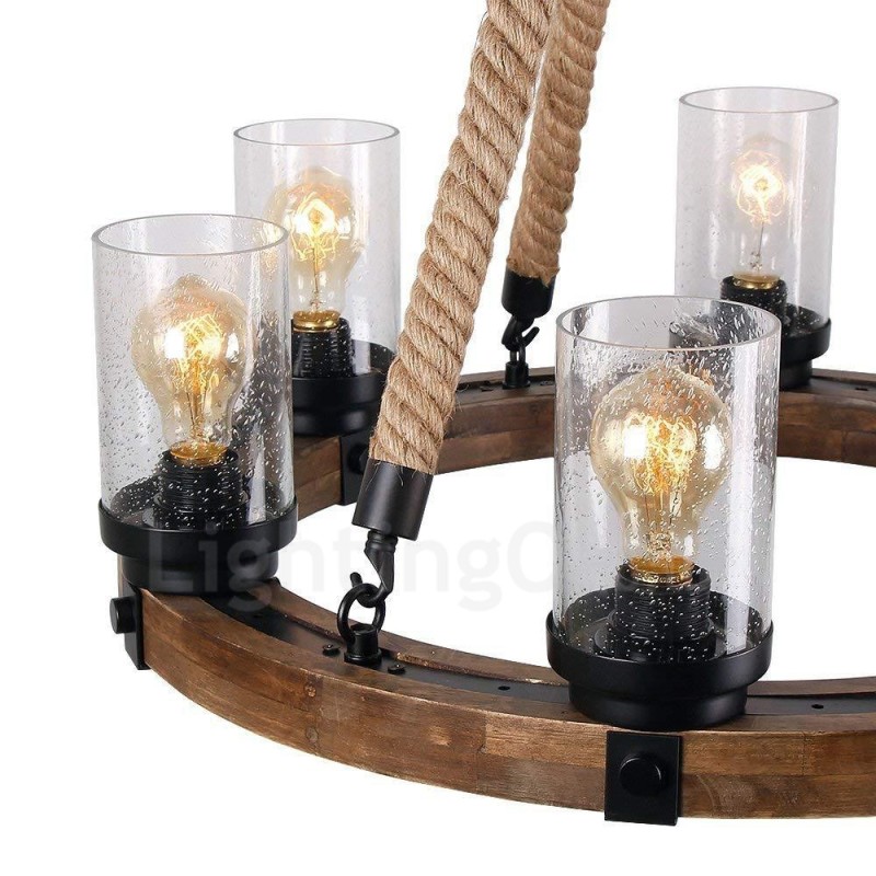 Lampadario lineare in legno vintage a 6 luci stile industriale loft