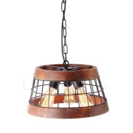 Lampadario a sospensione lineare in legno vintage 3 luci stile industriale loft