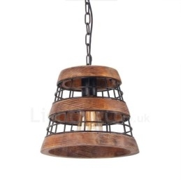 Lampadario a sospensione lineare vintage in legno e metallo con 1 luce, E26/E27
