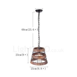 Lampadario a sospensione lineare vintage in legno e metallo con 1 luce, E26/E27