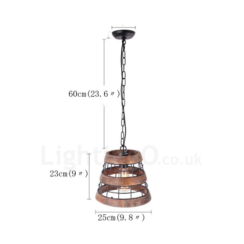Lampadario a sospensione lineare vintage in legno e metallo con 1 luce, E26/E27