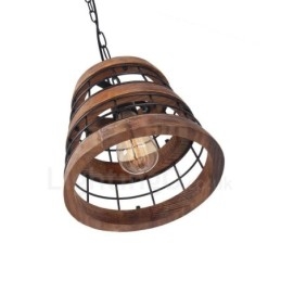 Lampadario a sospensione lineare vintage in legno e metallo con 1 luce, E26/E27