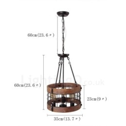 Lampadario in legno vintage a tamburo a 3 luci stile industriale loft