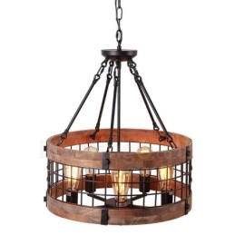Lampadario a tamburo in legno vintage a 5 luci stile industriale loft