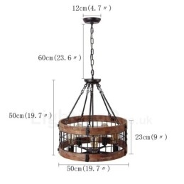 Lampadario a tamburo in legno vintage a 5 luci stile industriale loft
