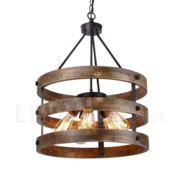 Lampadario in legno vintage a tamburo 5 luci stile industriale loft